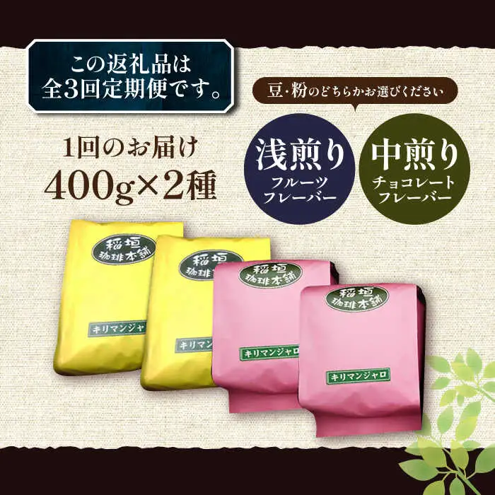 【全3回定期便】キリマンジャロ コーヒー 2種 ( 浅煎り フルーツフレーバー ＆ 中煎り チョコレートフレーバー )[VAS191]珈琲 コーヒー 