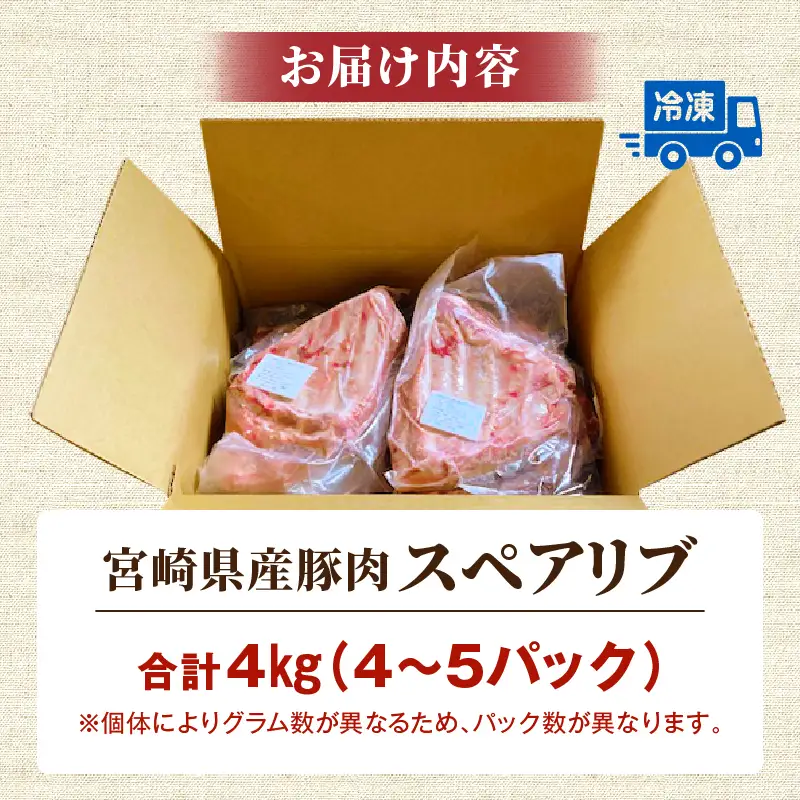 豚肉 焼肉 豚肉[宮崎県産 豚肉スペアリブ 合計4kg スペアリブ 4kg 国産豚肉 国産 おかず BBQ]