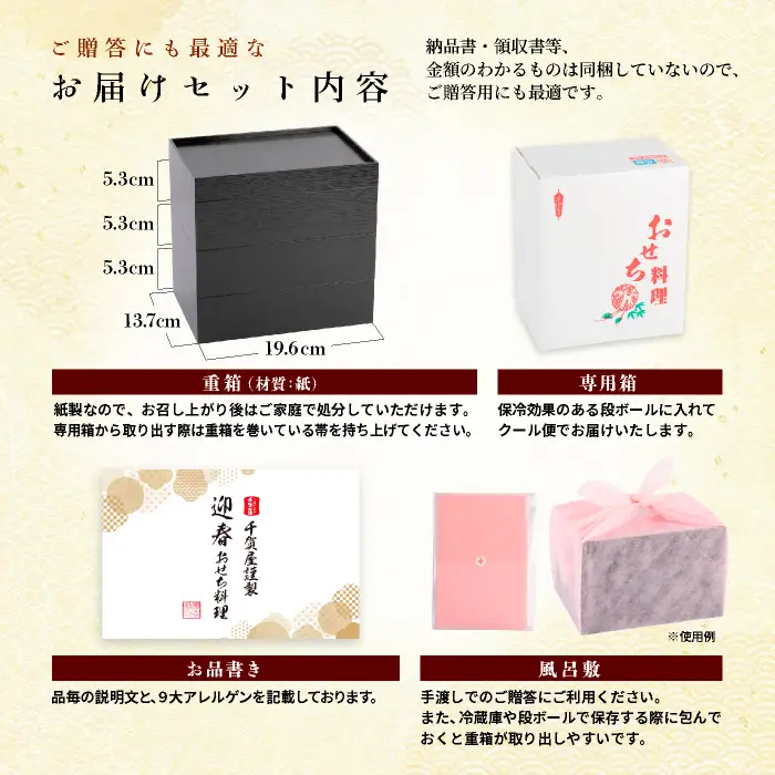 【八女市限定】千賀屋謹製 2027年 迎春おせち料理「金千華」 おせち 三段重 厳選食材使用 冷蔵 解凍不要 冷蔵お届け 冷蔵配送 家族団欒 老舗料亭監修 人気 グルメ 食品 年内お届け 年内配送 12月30日配送 12月31日配送 指定日配送 正月 新年 少人数 2人前 3人前 017-015
