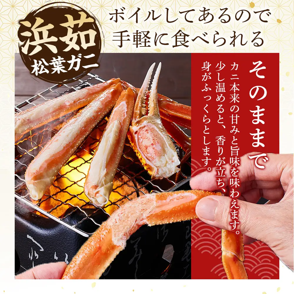 ＜金～日着※指定日不可＞＜11月中旬～3月上旬発送予定＞浜茹松葉ガニ足欠(2枚/計約800g以上)