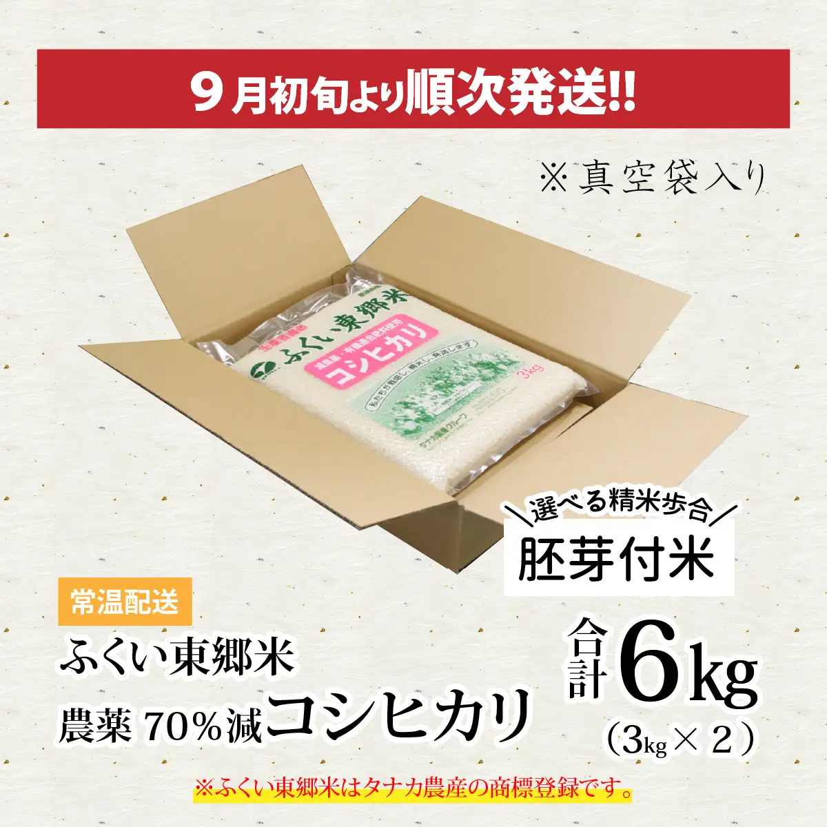 【先行予約】【胚芽付米】令和8年産 新米 ふくい東郷米 特別栽培米 農薬70％減 コシヒカリ 6kg（3kg×2袋）[A-020019_03]