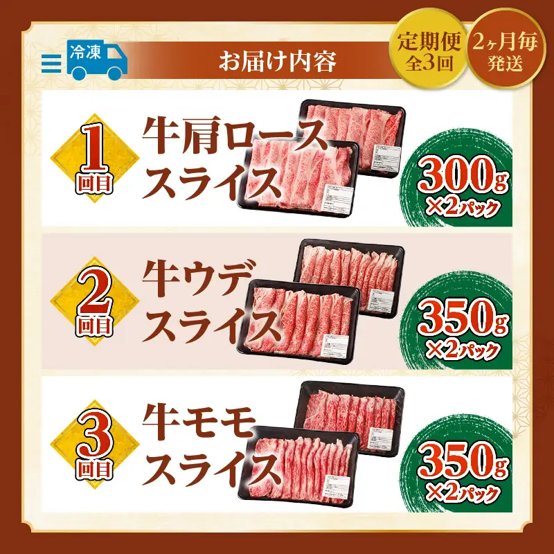 宮崎牛すきしゃぶ3回定期便 肩ロース モモ ウデ 