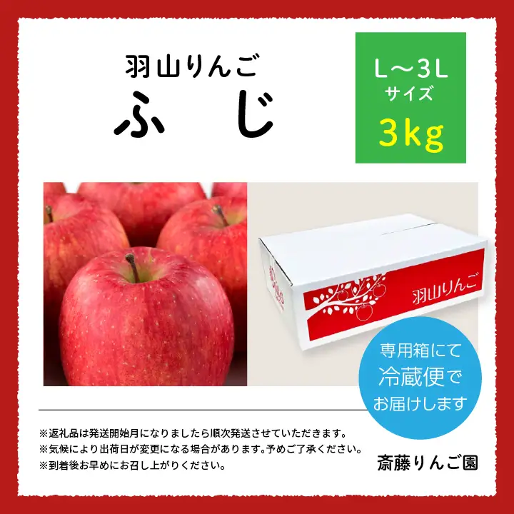 りんご《2026年11月下旬以降順次》羽山のりんご ふじL～3Lサイズ3kg りんご リンゴ 果物 フルーツ【斎藤りんご園】