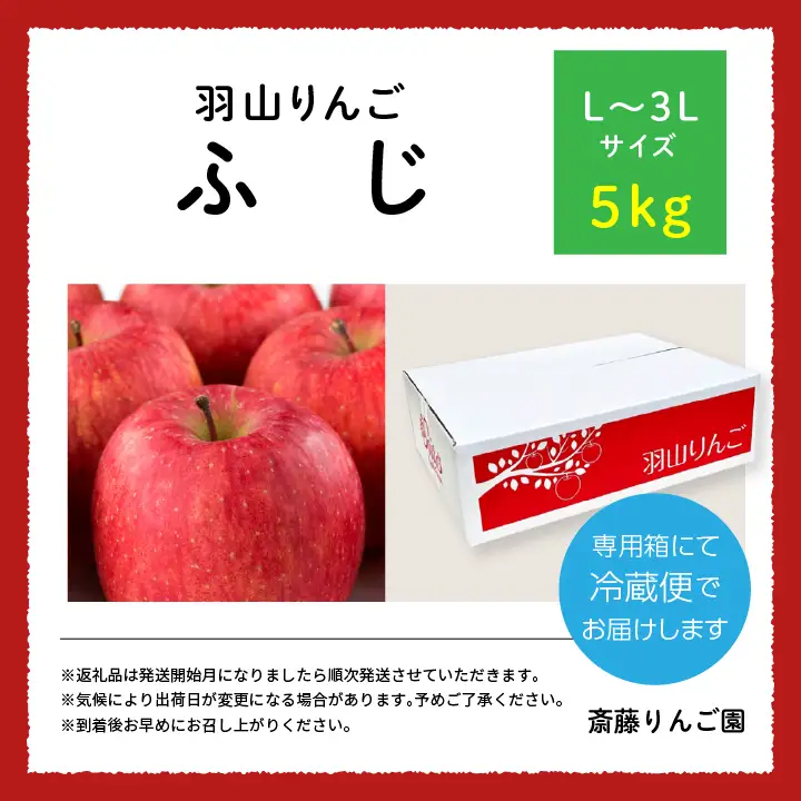 りんご《2026年11月下旬以降順次》羽山のりんご ふじL～3Lサイズ5kg りんご リンゴ 果物 フルーツ【斎藤りんご園】