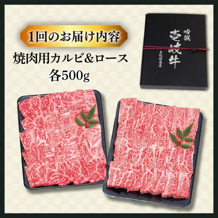 【全2回定期便】壱岐牛焼き肉セット2（ロース 500g・カルビ 500g） [JDD038]