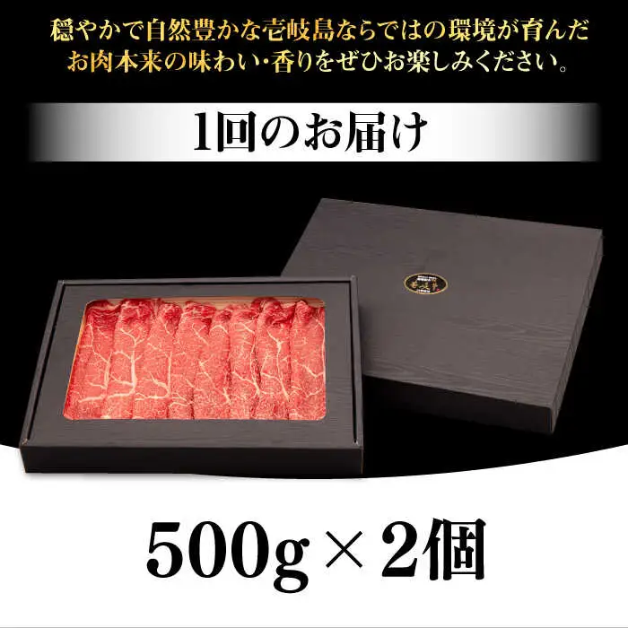 【全2回定期便】壱岐牛 モモスライス（すき焼き・しゃぶしゃぶ・焼肉）1kg（500g×2パック）《壱岐市》【株式会社イチヤマ】 肉 牛肉 モモ スライス [JFE127]