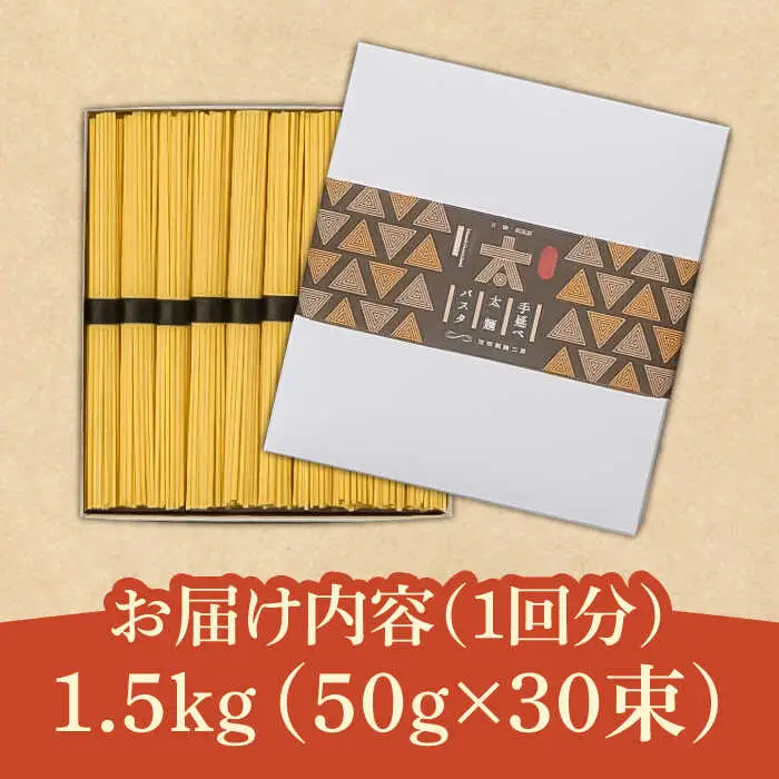 【6回定期便】手延べ太麺パスタ 1.5kg  (50g×30束) / パスタ ぱすた スパゲッティ 麺 乾麺 / 南島原市 / 池田製麺工房 [SDA071]