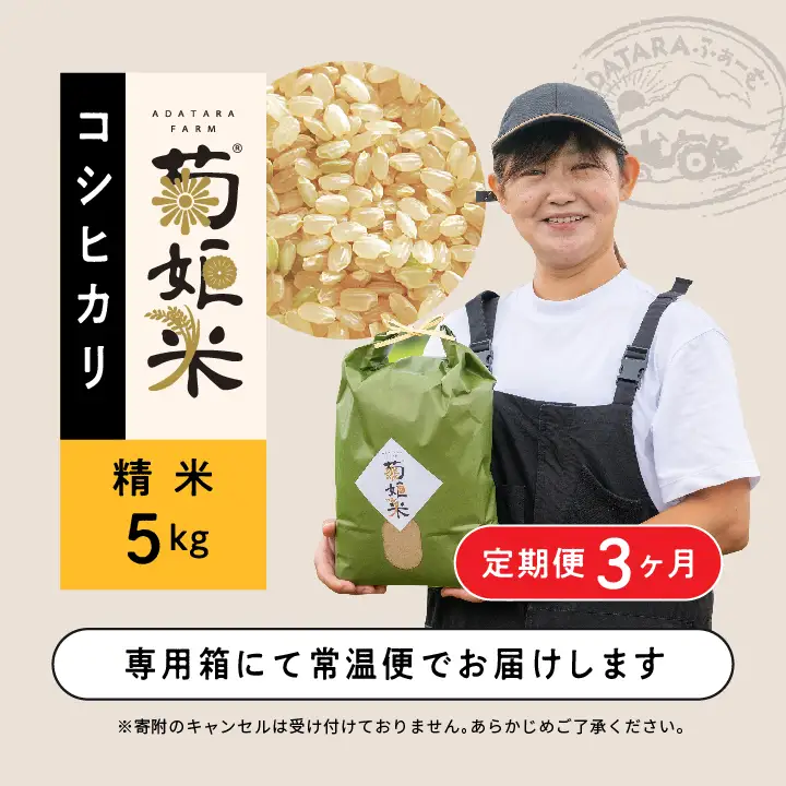 米 定期便3ヶ月 コシヒカリ精米5kg×3回【ADATARAふぁーむ】