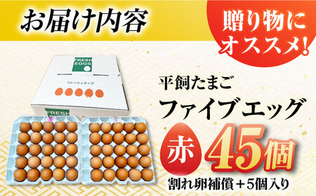 【箱入り】平飼たまご ファイブエッグ M-Lサイズ 45個 / 5EGG 卵 赤玉子 五島市 / 五島列島大石養鶏場 [PFQ036]  玉子 タマゴ 鶏卵 希少 五島列島