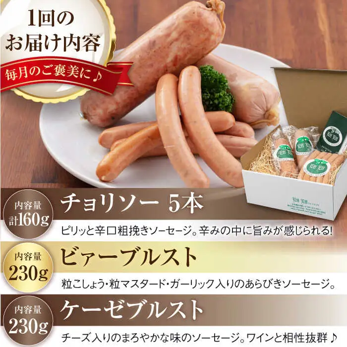 【全2回定期便】ソーセージ 3種セット ウインナー フランクフルト ハム ブロック 手作り 食べ比べ 詰め合わせ 冷蔵配送 北海道 [AJAI031]