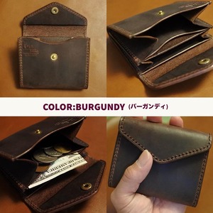 財布 高級ブライドルレザー ミニウォレット 手縫い カラー3色【ダークブラウン ブラック バーガンディ】革 革製品 財布