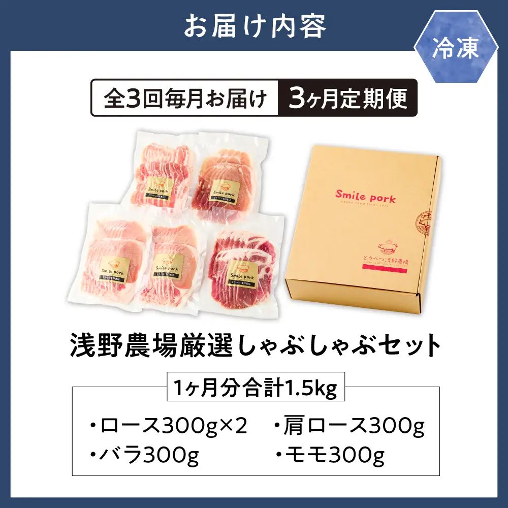 浅野農場厳選しゃぶしゃぶセット合計4.5kg【3ヶ月定期便】 | 豚肉 食べ比べ スマイルポーク 北海道 当別町