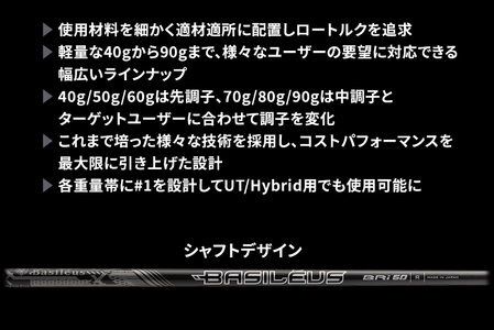 アイアン用カーボンシャフト Basileus BRI 80-S #6-#W セット | シャフト ゴルフ バシレウス