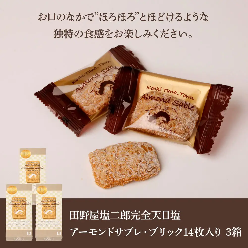★田野屋塩二郎完全天日塩★ アーモンドサブレ・ブリック 14個入り×3箱