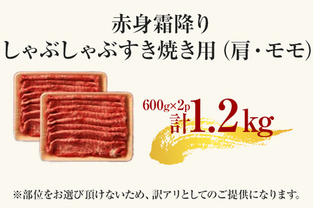 博多和牛赤身霜降りしゃぶしゃぶすき焼き用（肩・モモ）1.2kg（600g×2p） お肉 牛肉 ビーフ 黒毛和牛 美味しい 旨い スライス 贈答 贈り物 プレゼント お取り寄せ 福岡 お土産 九州 福岡土産 取り寄せ グルメ 福岡県
