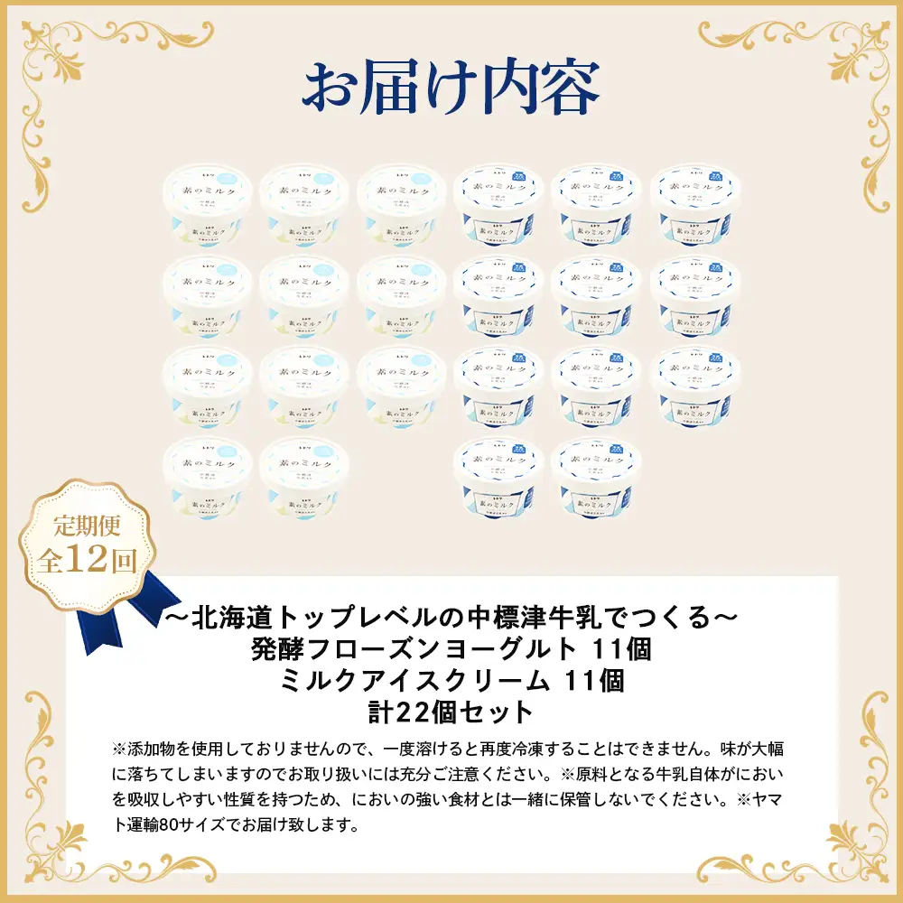 北海道 プレミアムミルクアイスクリーム×11個とフローズンヨーグルト×11個セット計２２個　12ｶ月定期便【1115802】