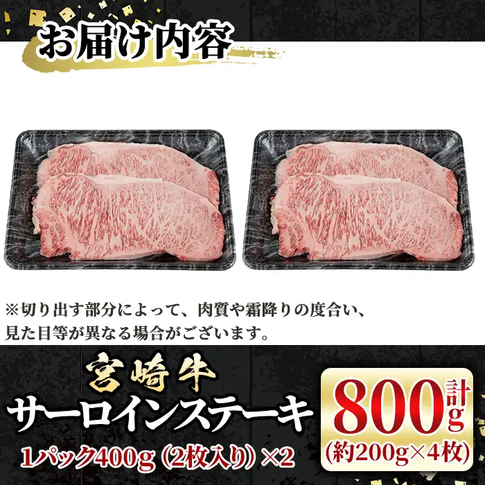 宮崎牛 サーロインステーキ(計800g・約200g×4枚)  牛肉 肉 ブランド牛  冷凍 国産 精肉 お取り寄せ 黒毛和牛 宮崎県 【LJ003】【ローカルブランディング株式会社】