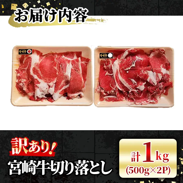 ＜訳あり＞宮崎牛 切り落とし(計1kg・500g×2P) 牛肉 肉 ブランド牛  冷凍 国産 精肉 お取り寄せ 黒毛和牛 宮崎県 【LJ005】【ローカルブランディング株式会社】