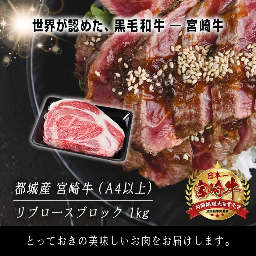 宮崎牛リブロースブロック1kg〔AD-2509〕_(都城市) 都城産宮崎牛リブロースブロック - リブロース ブロック肉 肉のながやま ステーキ 焼き肉 牛肉 国産