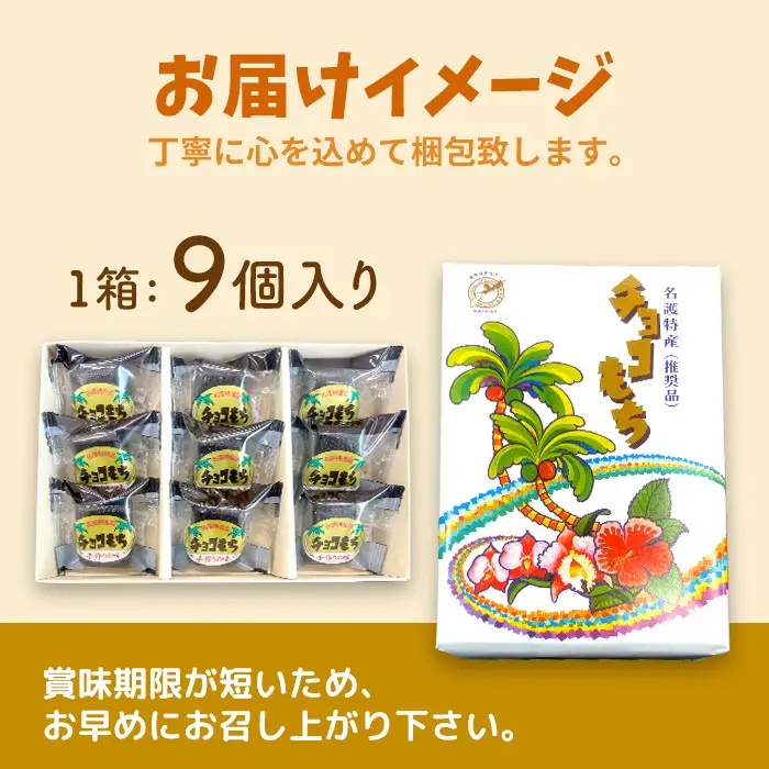 チョコもち（9個×1箱）【名護の特産品】 チョコもち チョコ もち 特産品 限定 お土産 おみやげ ギフト プレゼント 贈り物 デザート スイーツ パフェ お菓子 内祝い バレンタインデー 取り寄せ 配る ばらまき お返し