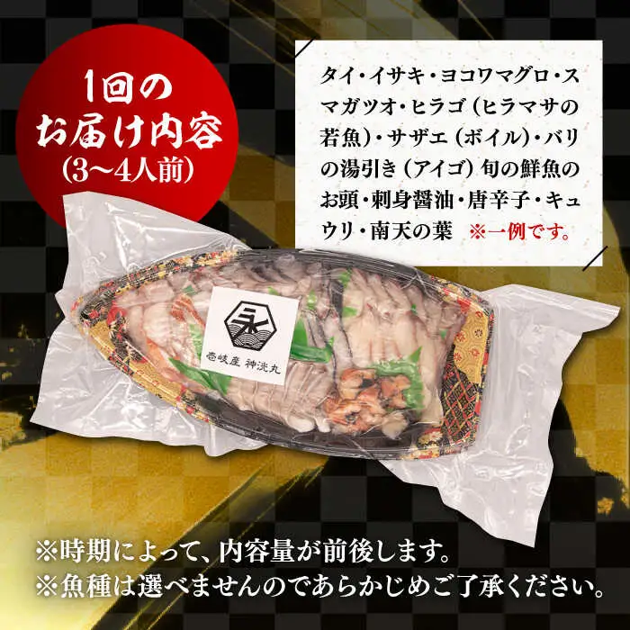 【全2回定期便】 豪快 舟盛り 「永村印の神洸丸大漁舟盛り」 3～4人前《壱岐市》【神洸水産】 刺身 刺し身 海鮮 鮮魚 海産物 [JFI005]
