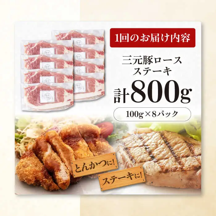 【全3回定期便】平田牧場 ロース ステーキ 800g  (100g×8枚) ※藻塩ナシ 豚肉 とんかつ 生姜焼き[AJAP091]