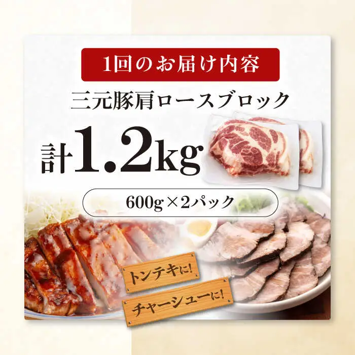 【全6回定期便】平田牧場 肩ロース ブロック 1.2kg (600g×2P) 豚肉 ローストポーク 煮豚 [AJAP116]
