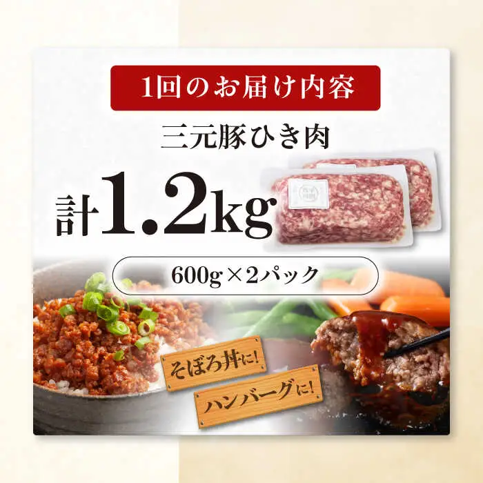 【全3回定期便】平田牧場 ひき肉 1.2kg (600g×2P)  豚肉 餃子 つくね [AJAP123]