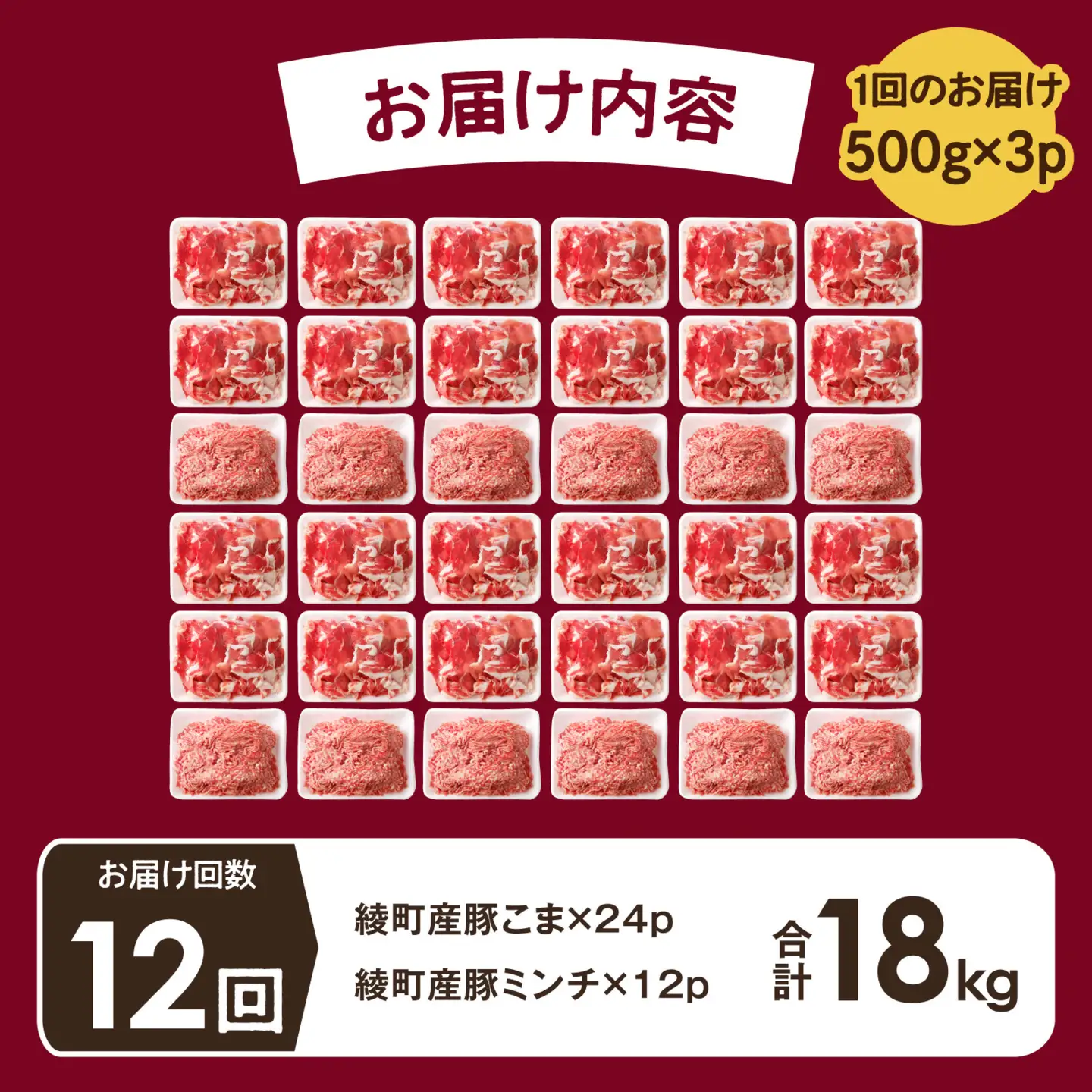 綾町産 豚こま＆ミンチ1.5kg【全12回定期便】_A0023-011