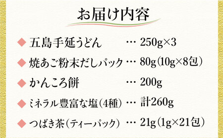 五島列島を味わうスタンダードプラスセット（五島うどん、かんころ餅2種類、あごだし、ミネラル豊富な塩4種、つばき茶）[RBM003] 五島うどん あごだし かんころ餅 五島うどん あごだし かんころ餅九州 長崎