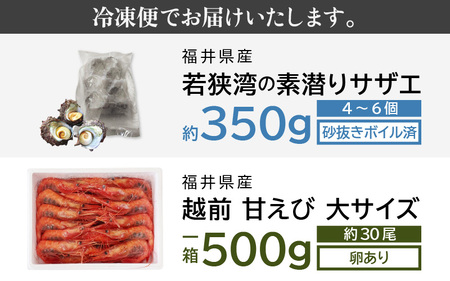 若狭素潜り天然 サザエ (ボイル済) と 越前甘えび卵あり大サイズ【冷凍 ボイル サザエ 甘えび 若狭湾 さざえ 】[m17-a064]