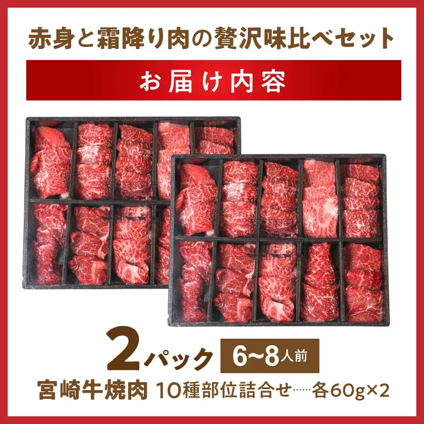宮崎牛食べ比べ10種盛り焼肉セット(各600g×2P)〔34-31-003-1200g〕_(都城市) 宮崎県産 宮崎牛 A4ランク 焼肉 セット 内モモ カタ トンビ ランプ ラムシン マルシン カメノコ イチボ マルカワ ミスジorトモサンカク 10種類 贈答用