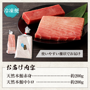 『まぐろの魚二』天然本鮪中トロ・赤身約400gセット (a17-020)