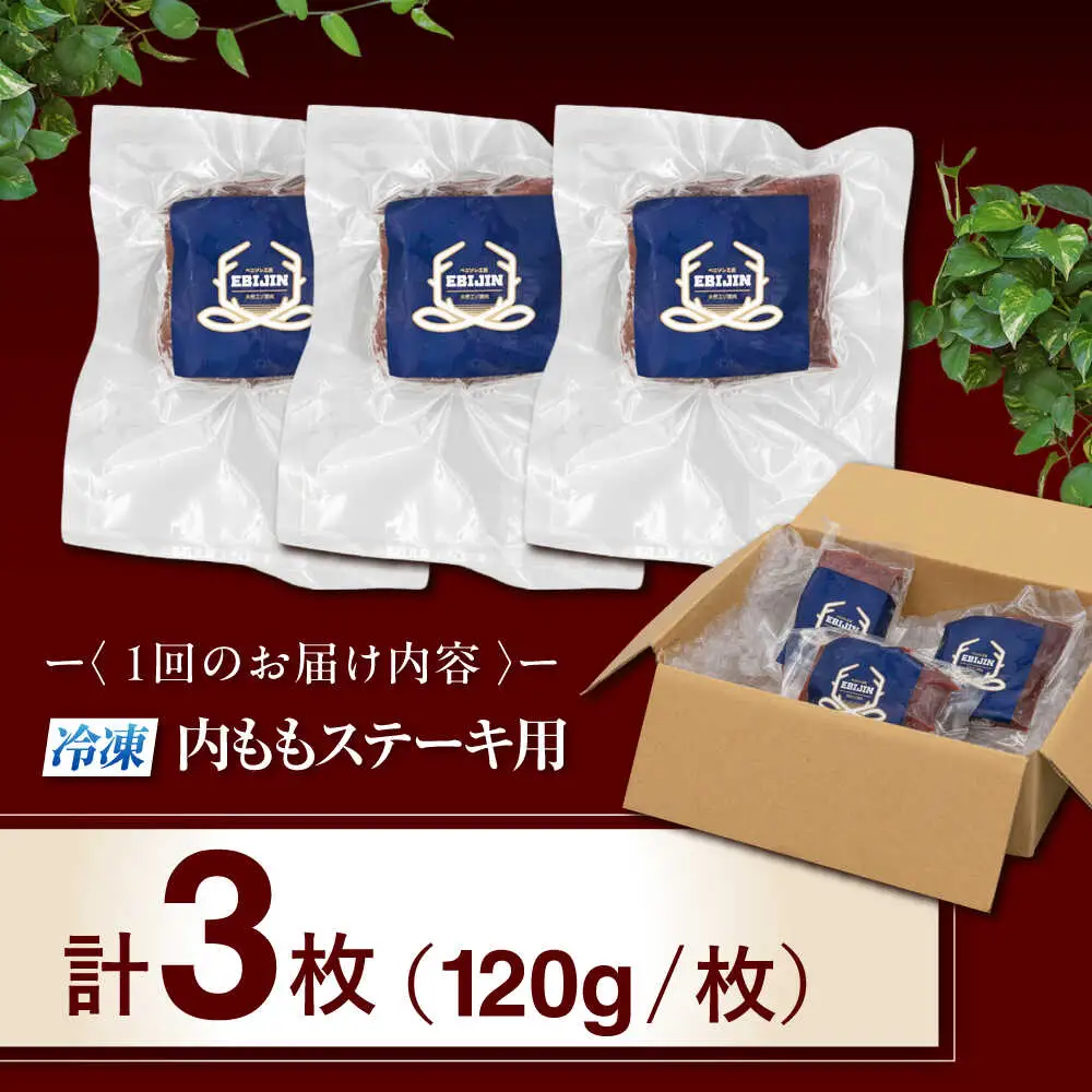 【全2回定期便】鹿肉 ステーキ  ( 内もも ) 3枚 ジビエ 赤身 冷凍配送 北海道 北海道 [AJAO048]