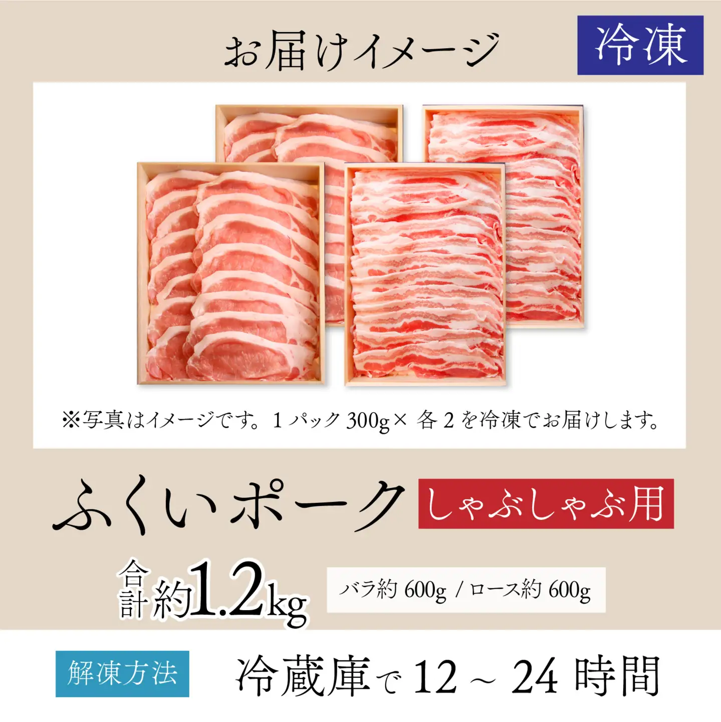 ふくいポークしゃぶしゃぶ用（バラ 約300g×2パック 計約600g、ロース  約300g×2パック 計約600g）　合計 約1.2kg [B-066040]