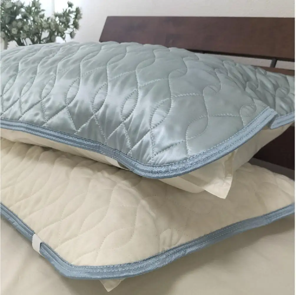 【 ブルー 】【2枚組】プレミアムシルク100%リバーシブル枕パッド 【43×63cm】（ S-4363RMP-BL2P）