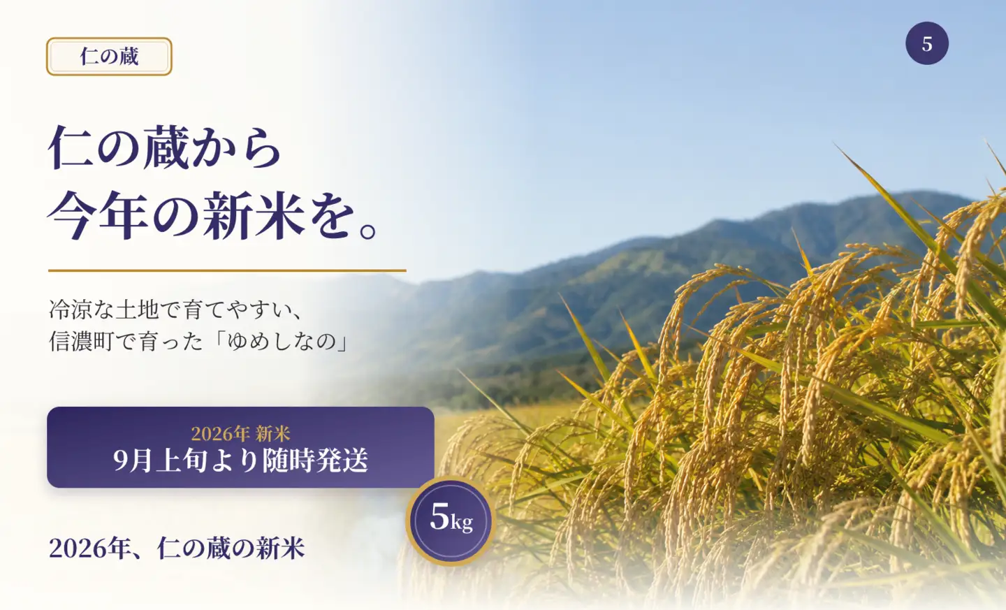 限定100件 【新米・先行予約】ゆめしなの 5kg 令和8年 長野県育成品種 精米 2026年9月上旬発送予定 信濃町産 黒姫山麓 長野県信濃町