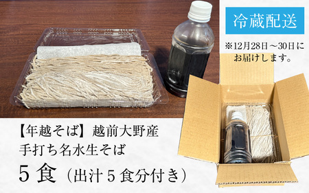 【先行予約】【年越しそば】大野在来種そば粉使用！手打ちそば5食　出汁付き【日付け指定不可：12月28日～30日お届け】