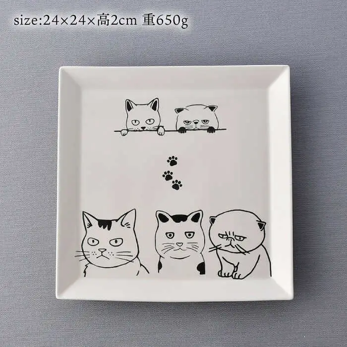 【波佐見焼】ネコづくし 大スクエアプレート ペア 2枚セット【福田陶器店】[PA349]