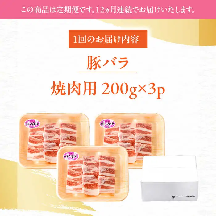 【定期便】 豚肉 焼肉用 総計7.2kg NAC603 豚肉 全12回