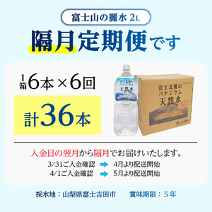 ミネラルウォーター 【年6回・隔月お届け】富士北麓のバナジウム天然水 2L 6本 定期便