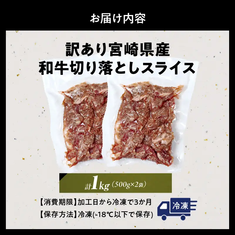 訳あり 宮崎県産 和牛 切り落とし スライス 計1kg 肉 牛肉 ビーフ 国産 食品 薄切り 真空パック おすすめ すき焼き 冷しゃぶ 牛丼 肉巻き 炒め物 カレー シチュー おかず お弁当 おつまみ お祝い 記念日 宮崎県 日南市 送料無料_CB88-24
