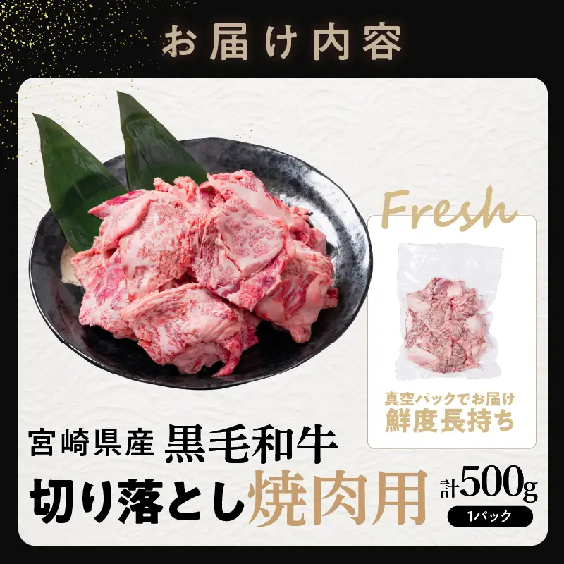 【2週間以内発送】宮崎県産黒毛和牛切り落とし(焼肉用)計500g 肉 牛 牛肉 国産_T023-0165