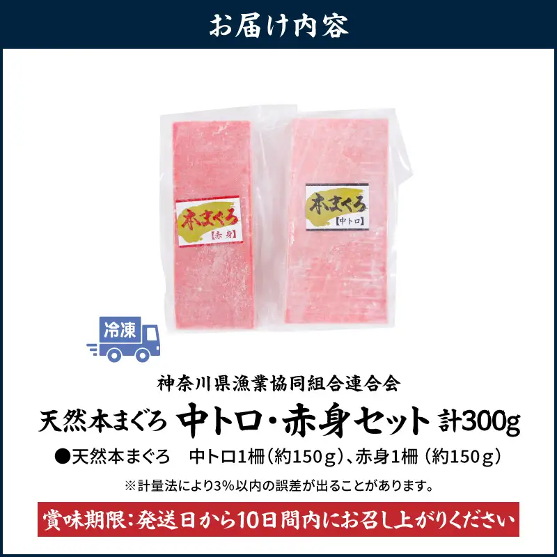 ＜選べる配送月＞神奈川県漁連 天然本マグロ 中トロ ・ 赤身 セット　M077-012-03 冷凍 マグロ