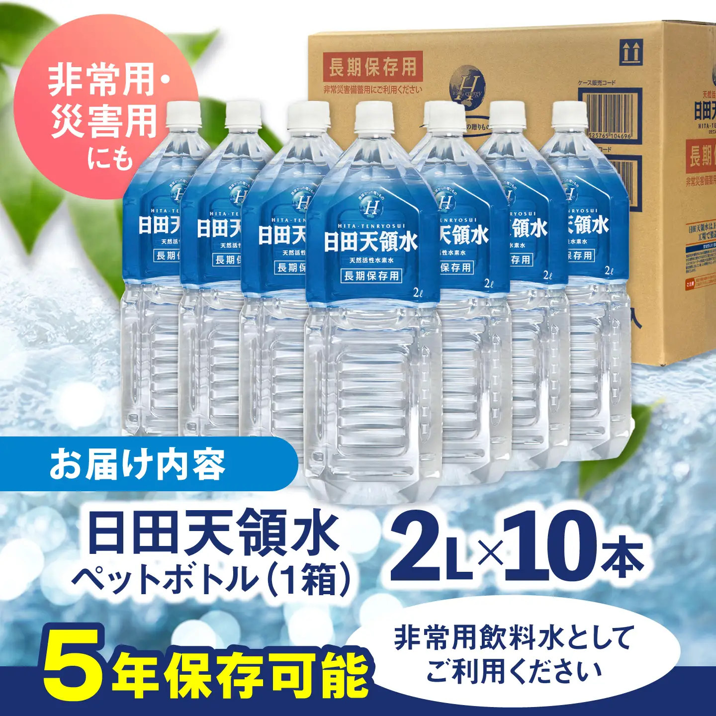 日田天領水 長期保存用 2L×10本×1箱 天然水 備蓄 防災 ミネラルウォーター シリカ [AREG001]