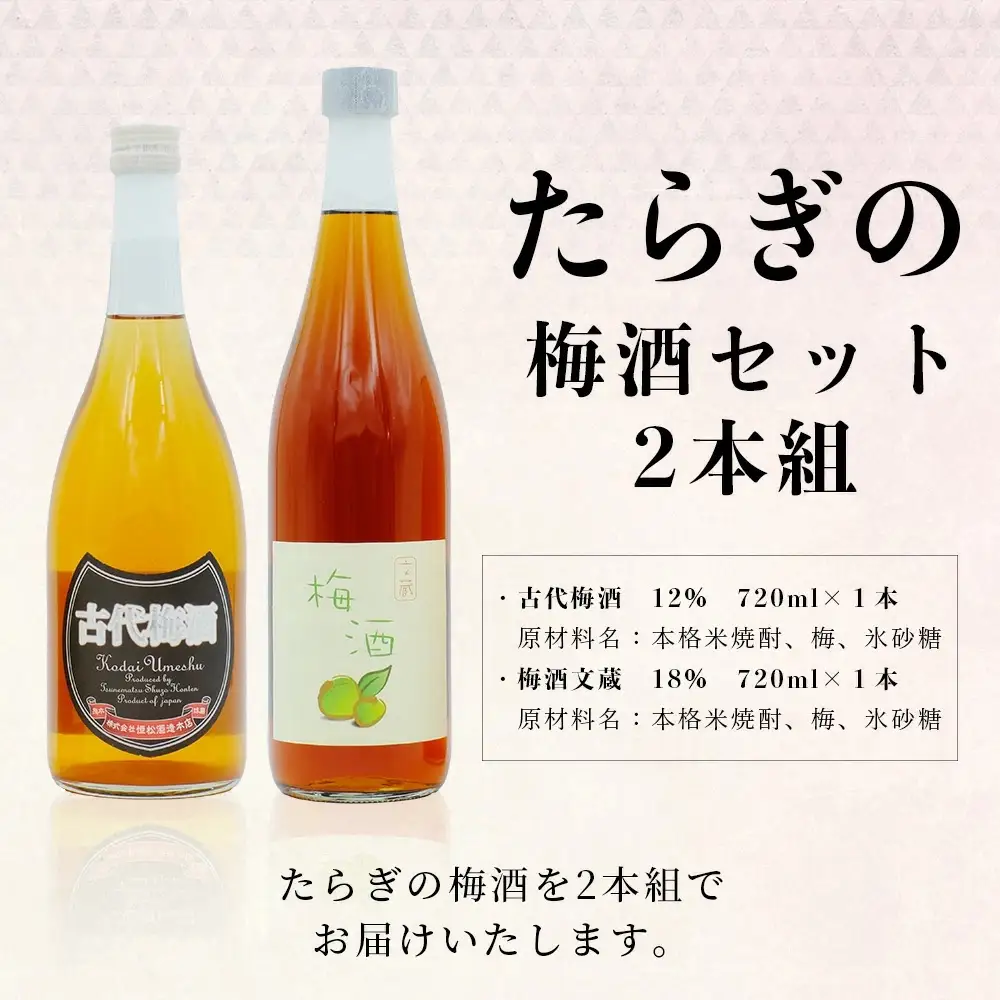 たらぎの 梅酒 セット 720ml × 2本 ≪古代 梅酒≫≪ 梅酒 文蔵≫ 球磨焼酎 多良木町 米 焼酎 梅 うめ酒 お酒 球磨 贈り物 ギフト 熊本県 多良木町 015-0689