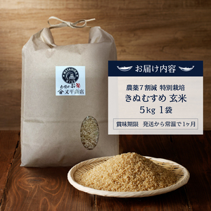 令和７年産　農薬7割減 特別栽培 きぬむすめ 玄米 5kg (a13-162)