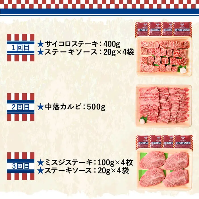 ＜定期便・全3回(隔月)＞おおいた和牛3回定期便 THE USA Box/DX(サイコロステーキ400g、ミスジステーキ400g、中落カルビ500g) 牛肉 黒毛和牛 A4 お肉 ステーキ セット 詰合せ 詰め合わせ 食べ比べ【214000101】【一般社団法人　地域商社USA】