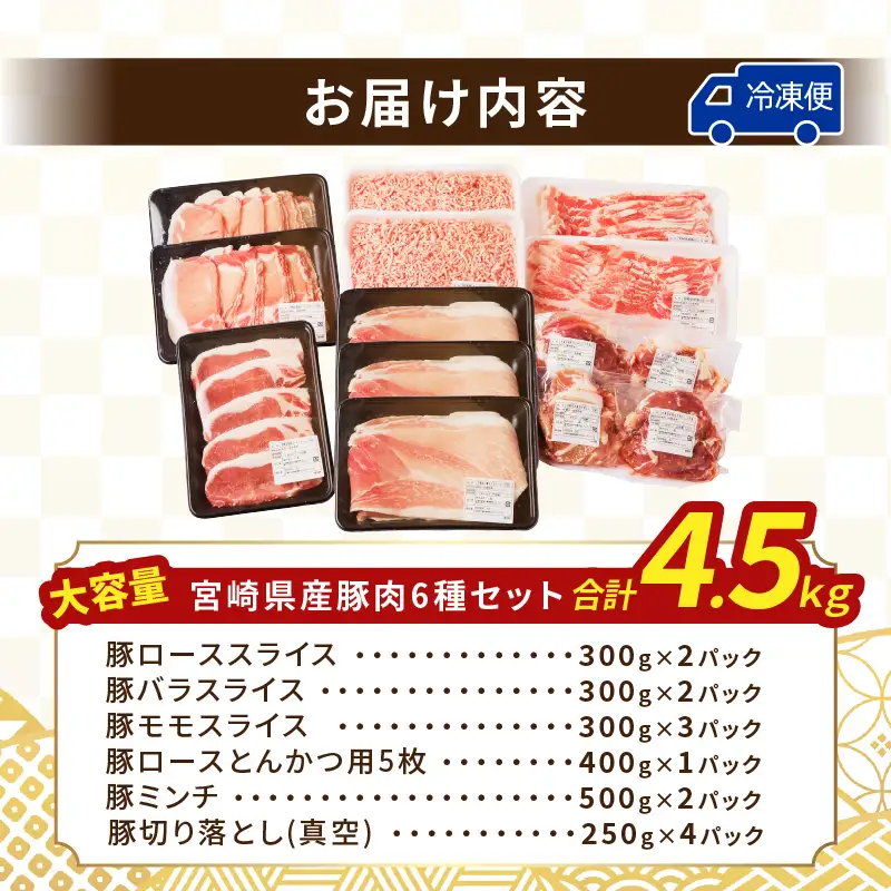 【2週間以内発送】≪宮崎県産≫豚肉6種＼てげスゲーセット／合計4.5kg 肉 豚 豚肉 おかず 国産_T009-0325-2W