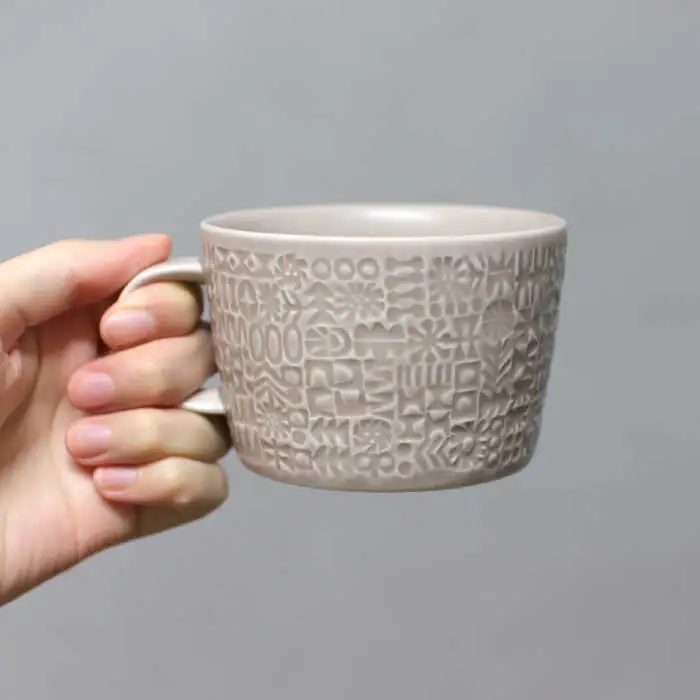【波佐見焼】PATTERNED PLATE・MUG ペア 4点セット greige + antique rose　【BIRDS’ WORDS】[CF083]